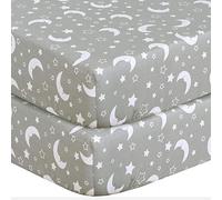 DTEX HOMES 2 x Cot Bed Fitted Sheets 100% Cotton 200 Thread Count Luxury Cot Sheets, Cot Bed 70 x 140 CM - Sleeping Moon Grey