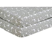 DTEX HOMES 2 x Cot Bed Fitted Sheets Anti-Allergy Anti-Bacterial 100% Egyptian Cotton 200 Thread Count Cot Bed Nursery Bedding, Sleeping Moon Grey - 60 x 120 cm