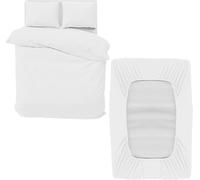 DTEX HOMES 3 Piece Microfiber Duvet Cover Sets - Single Duvet Cover Set Includes 1 Duvet Cover, 1 Fitted Sheet and 1 Pillowcase, Ideal Bed Sets for a Cozy and Comfortable Sleep (Single-White)