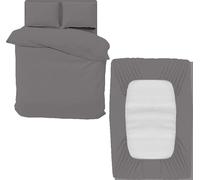 DTEX HOMES 3 Piece Microfiber Duvet Cover Sets - Single Duvet Cover Set Includes 1 Duvet Cover, 1 Fitted Sheet and 1 Pillowcase, Ideal Bed Sets for a Cozy and Comfortable Sleep (Single-Grey)