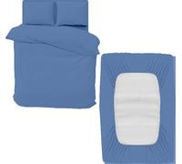 DTEX HOMES 3 Piece Microfiber Duvet Cover Sets - Single Duvet Cover Set Includes 1 Duvet Cover, 1 Fitted Sheet and 1 Pillowcase, Ideal Bed Sets for a Cozy and Comfortable Sleep (Single-Mid Blue)