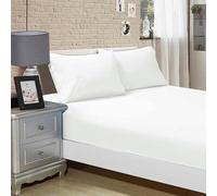 DTEX HOMES 3 Piece Sheet Set 4FT Small Double Fitted Sheet with 2 Pillowcases 200 Thread Count 100% Egyptian Cotton Extra Deep Pocket 40cm/16 inch Bed Sheets (4FT Small Double-White)