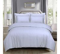 DTEX HOMES 300 Thread Count 100% Egyptian Cotton Satin Stripes Single Duvet Cover Set Hotel Quality (White, King)