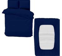 DTEX HOMES 4 Piece Microfiber Duvet Cover Sets - king size duvet cover sets Includes 1 Duvet Cover, 1 Fitted Sheet and 2 Pillowcases, Ideal Bed Sets for a Cozy and Comfortable Sleep (Navy Blue-King)