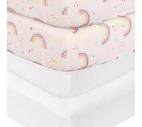 DTEX HOMES 4 x Cot Bed Fitted Sheets 100% Cotton 200 Thread Count Luxury Cot Sheets, Cot Bed 70 x 140 CM -white- Rainbow