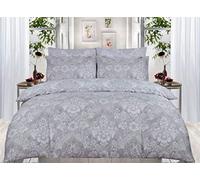 DTEX HOMES Double Duvet Set 100% Egyptian Cotton Hotel Quality Reversible Printed Easy Care 1 Duvet Cover 2 Pillow Cases Duvet Cover Sets,(Versaille Silver - Double)