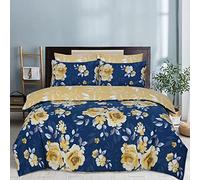 DTEX HOMES Double Duvet Set 100% Pure Cotton Reversible Printed Hotel Quality Duvet Cover Ultra Soft Easy Care double bedding Set Super Soft and Luxury Duvet Cover Sets (Roses Mustard)