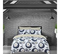 DTEX HOMES Double Duvet Set 100% Egyptian Cotton Hotel Quality Reversible Printed Easy Care 1 Duvet Cover 2 Pillow Cases Duvet Cover Sets (Daisy Multi-Double)