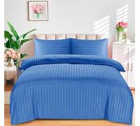 DTEX HOMES Double Duvet Set Brushed Microfiber Satin Stripes Easy Care Duvet Cover with Pillow cases (Mid Blue-Double)