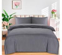 DTEX HOMES Double Duvet Set Brushed Microfiber Satin Stripes Easy Care Duvet Cover with Pillow cases (Grey-Double)