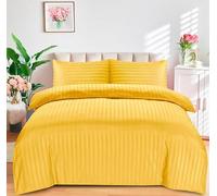 DTEX HOMES King Size Bedding Set Brushed Microfiber Satin Stripes Easy Care Duvet Cover with Pillowcases (Mustard-King)