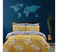 DTEX HOMES Single Duvet Cover Set 100% Pure Cotton Reversible Printed Hotel Quality Duvet Cover Ultra Soft Easy Care Single Duvet Set Super Soft and Luxury Duvet Cover Sets (Blossom Mustard)