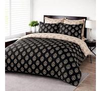 DTEX HOMES Single100% Pure Cotton 4 Piece Bedding Set Reversible Printed Duvet Cover, Fitted Sheet and Pillow cases - Ultra Soft Duvet Cover Set (Lantern Black)