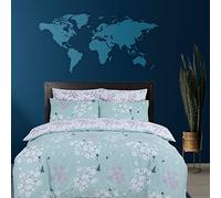 DTEX HOMES Super King Duvet Set 100% Pure Cotton Reversible Printed Hotel Quality Duvet Cover Ultra Soft Easy Care Super King Duvet Cover Set Super Soft and Luxury Duvet Cover Sets (Blossom DuckEgg)