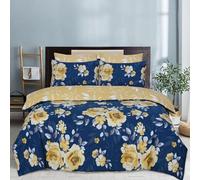 DTEX HOMES Super King Duvet Set 100% Pure Cotton Reversible Printed Hotel Quality Duvet Cover Ultra Soft Easy Care Super King Duvet Cover Set Super Soft and Luxury Duvet Cover Sets (Roses Mustard)