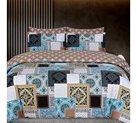 DTEX HOMES Super King Duvet Set 100% Egyptian Cotton Hotel Quality Reversible Printed Easy Care 1 Duvet Cover 2 Pillow Cases Duvet Cover Sets (Tribal Patchy,Super King)