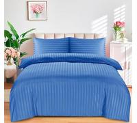 DTEX HOMES Super King Duvet Set Brushed Microfiber Satin Stripes Easy Care Duvet Cover with Pillowcases (Mid Blue-Super King)