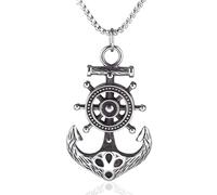 Dtexhif Anchor Necklace for Women Men Silver Nautical Anchor Compass Necklace, Moderate type, Metal, No Gemstone