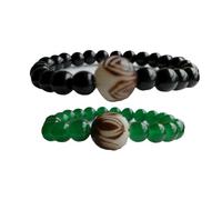 Dtexhif Beaded Stretch Bracelets for Couples Green Crystal Bracelets for Women Black Beaded Bracelet for Men, M, Crystal, no gemstone