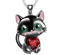 Dtexhif Black Cat Embraces Heart Gemstone Necklace for Women Cute Cat Rhinestone Heart Necklace Jewelry for Women Wife Cat Lovers, Moderate type, Metal, No Gemstone