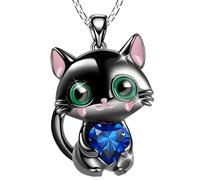 Dtexhif Black Cat Embraces Heart Gemstone Necklace for Women Cute Cat Rhinestone Heart Necklace Jewelry for Women Wife Cat Lovers, Moderate type, Metal, No Gemstone