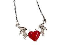 Dtexhif Black Evil Heart Bat Wings Necklace for Women Punk Demon Dragon Wing Love Red Heart Pendant Necklace Vampire Bat Necklace Jewelry for Couple, Metal, No Gemstone