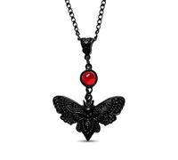 Dtexhif Goth Black Moth Necklace for Women Men Gothic Gemstone Skull Pendant Punk Grunge Emo Jewelry Accessories for Halloween Cosplay, S, Metal, No Gemstone