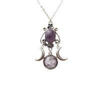 Dtexhif Gothic Moon Crystal Necklace for Women Triple Moon Goddess Pendant Necklace Punk Crystal Gem Pendant Necklace Goth Necklace Halloween Christmas Jewelry, Middle, Glass, No Gemstone