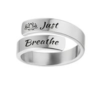 Dtexhif Just Breathe Lotus Ring for Women Non Tarnish Stainless Steel Inspirational Hope Ring Just Breathe Ring Adjustable Best Friends Birthday Jewelry Gift, L, Stainless Steel, No Gemstone