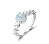 Dtexhif Moonstone Ring Silver Moon Phase Rings Oval Fire Opal Cubic Zirconia Statement Band Finger Minimalist Ring Jewelry for Women, Metal, No Gemstone