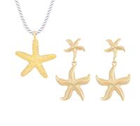 Dtexhif Summer Jewelry set for Women Boho Flower Starfish Shell Earrings Necklace set Big Chunky Statement Earrings Gold Charm Necklace Beach Vacation Jewelry Accessories, L, Brass, No Gemstone