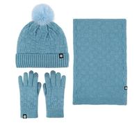DTEYSD hat scarf and gloves set ladies Women'S Scarf Gloves Hat Set, 3-Piece Soft Wool Knit Warm Winter Outfit For Cold Weather-Blue