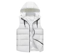 DTEYSD Mens Fleece Gilet,Men's Hooded Gilets Winter Cotton Gilets Outwear with Pockets Casual Windproof Puffer Padded Quilted Body Warmer Thickened Outdoor Sleeveless Softshell Jacket White L