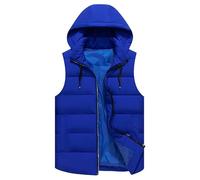 DTEYSD Men's Vests,Men's Hooded Gilets Winter Cotton Gilets Outwear with Pockets Casual Windproof Puffer Padded Quilted Body Warmer Thickened Outdoor Sleeveless Softshell Jacket Blue S