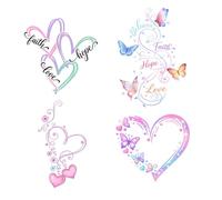 DTF Heat Transfer Decals for T-Shirts, Faith Hope Love Butterfly Heart Design, Iron-On Transfers for Clothing, Hats, Bags, DIY Crafts, 6x8 Inch, 4 Pieces