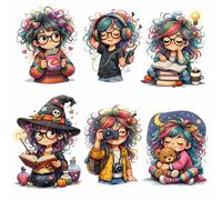 DTF Heat Transfer Decals for T-Shirts, Rainbow Hair Girl Character Design, Washable Iron-On Transfers for Clothing, Bags, Hats and DIY Crafts, 7x8 Inch, 6 Pieces