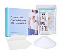 DTF Powder and Transfer Film Kit for Sublimation, 300g/8.8oz Hot Melt Adhesive White DTF Powder for All T-Shirts&Fabrics
