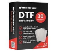 DTF Transfer Film for Sublimation - Direct to Film Sheets, Iron on Transfer Paper for T Shirts, Screen Print Direct® Ready to Press Heat Transfer Sheets (A4-8.3" x 11.7" - 30 Sheets)