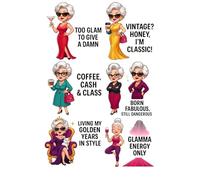 dtf transfers Grnadma & Sofa Design Iron on for t Shirts Washable Heat Transfer Vinyl Splash Ink Decals Ready to Press DIY Clothing Patches Heat Press Stickers for Hoodies (Grandma Style)