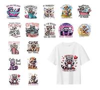 Dtf Transfers Ready to Press - 16 Pcs Cute Raccoon Dtf Heat Transfers Vinyl Funny Patterns Stickers Iron on Patches Decals for T-Shirts Hoodie Pillow Covers Bag Clothes Pillow DIY Fabric Decor Crafts