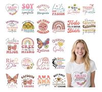 DTF Transfers Ready to Press Latina - 24 Sheets Motivational Spanish Quotes Iron On Transfers for T Shirts Boho Inspirational Spanish Heat Transfer Iron on Patches for Clothes Bag Pillow Covers DIY