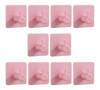 DtgEcd 10 Pack Sticky Hooks, Pink Stick on Hooks for Hanging, Plastic Self Adhesive, Wall Stick on for Bathroom Towel, Kitchen Utensil, Behind The Door Storage, 4.55 * 4.55 Cm