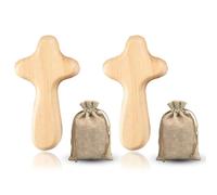DtgEcd 2 Pack Wooden Cross, Handcrafted Religious Gifts for Women and Men, Christian Wall Art with 2 Linen Pouches, Orthodox Cross for Prayer, Meditation and Spiritual Comfort