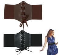 DtgEcd 2Pcs Corset Belt, Black & Brown Corset for Women Petticoat Dress Costume Halloween