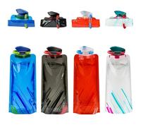 DtgEcd 4pcs Collapsible Water Bottle, 700ml Foldable Water Bottle with Carabiner, Portable Reusable Collapsible Bottle for Outdoor Sports Travel Biking, 4 Colors (Blue, Black, Red, White)