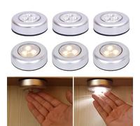 DtgEcd 6 Pack Battery Spot Lights with Adhesive Pads, Push Lights for Kitchen Cabinets, Stairs, Wardrobes, 2.2 x 6.8 cm Plastic Stick On Lights for Walls