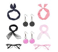 DtgEcd 8 Piece Set Pink Ladies, Pink Lady Fancy For Women, Grease Fancy Dress Women, 50s Fancy Dress Retro Accessories Set, For Girl Women Retro Party Decor(Pink, Black)