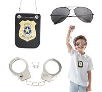 DtgEcd Police Costume Kids, 3Pcs Police Officer Costume Set With Glasses, Badge and Toy Handcuffs for Boys and Girls Aged 3-7, Role Play, Halloween, Birthday Party, Dress Up
