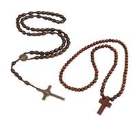 DtgEcd Wooden Rosary Beads Catholic Men, 3-Piece Set with Wooden Cross Necklace and Bracelet, Orthodox Prayer Rope for Daily Prayer and Meditation, 8mm Beads with 65cm Chain