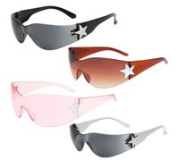 DtgEcd Y2K Sunglasses 4-Piece Set, Wrap Around Rave Glasses with Star Design, Trendy Y2K Glasses for Women, 14cm UV Protection Party Accessories
